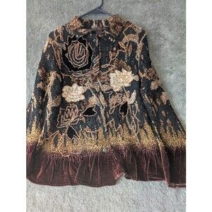 Pleats Collection Womens Blouse Size M Multicolor Floral Button Down Top